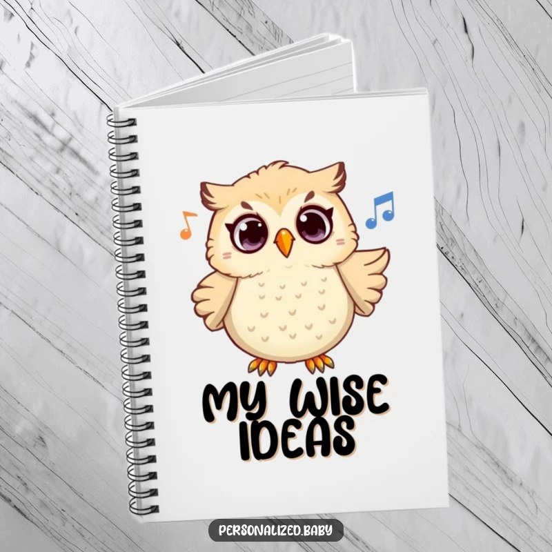 Funny Owl Melody Notebook featuring a surprised owl character hooting melodiously, ideal for jotting down creative thoughts with a touch of humor.