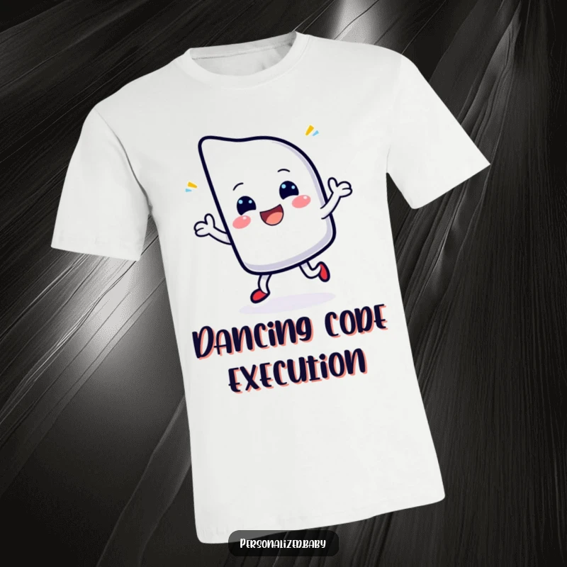 Funny t-shirt showcasing a cheerful, blinking cursor character dancing with delight, symbolizing digital activity and excitement.