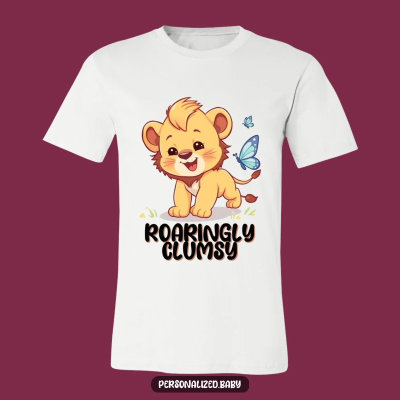Funny Lion Cub Butterfly Chase T-Shirt: Clumsy Cub Tee for Playful Souls