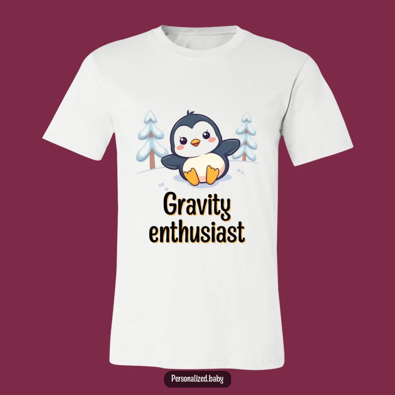 Funny Penguin Belly Slide T-Shirt - Playful and humorous gift for snow enthusiasts.