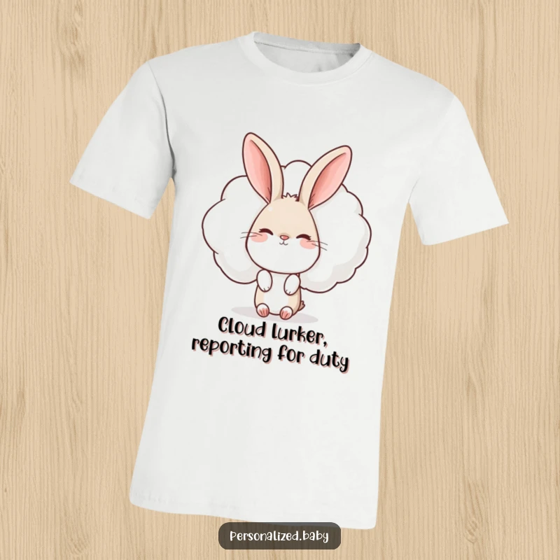 Funny Rabbit T-Shirt: A curious rabbit peeking from behind a winking cloud, perfect for lovers of cute and funny apparel.