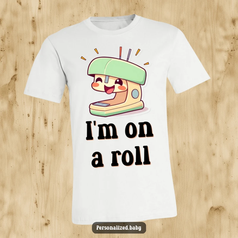 Funny stapler t-shirt featuring a smiling stapler character with staples energetically popping out in excitement.