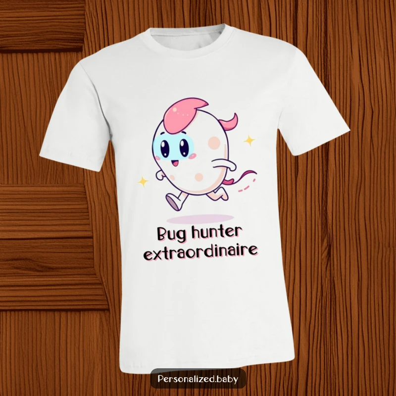 Funny t-shirt with a playful, zooming code character leaving a sparkly trail, capturing the excitement of coding.