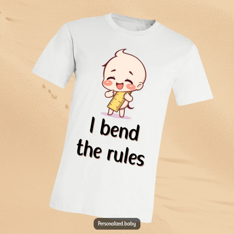 A giggling ruler character hilariously bent in half with laughter, printed on a comfortable and amusing t-shirt.