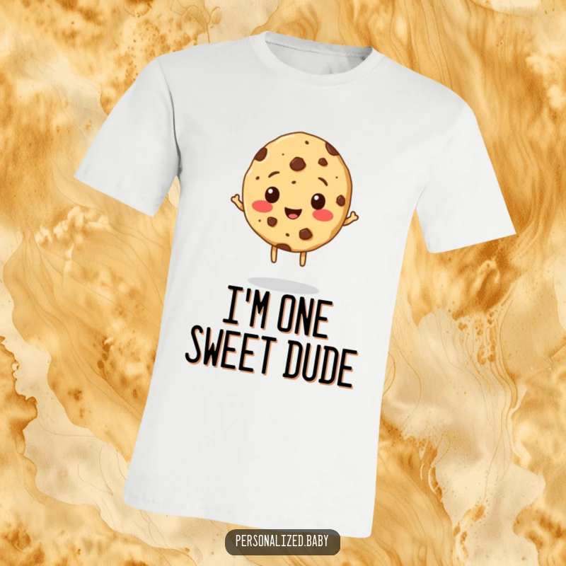 Funny Cookie T-Shirt: A cheerful, bouncing cookie character with chocolate chip freckles printed on a comfortable tee.