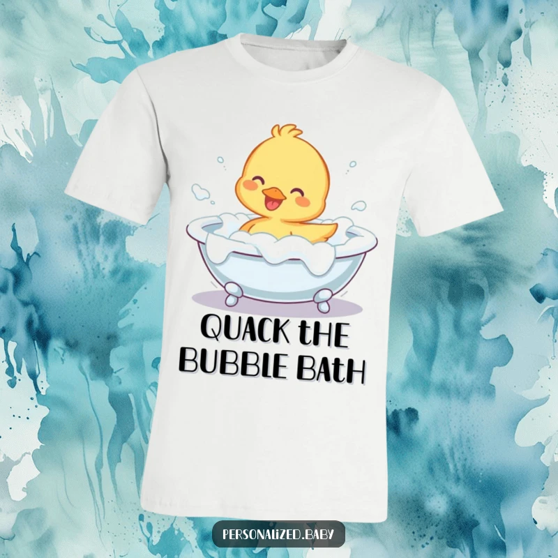 Funny T-Shirt featuring a happy duckling splashing exuberantly in a foam-filled bathtub, symbolizing carefree fun and joy.