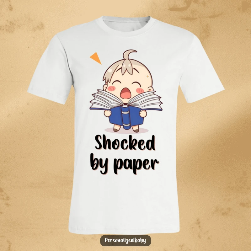 Funny binder t-shirt featuring a shocked binder character with pages dramatically fanning out in surprise.