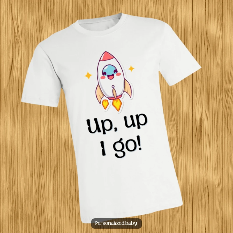 Funny T-Shirt: Beaming rocket ship character launches with a happy expression, ready for adventure. Perfect funny gift.