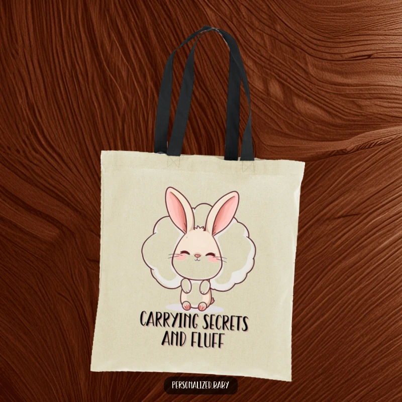 Funny Rabbit Tote Bag: A curious rabbit peeking from behind a winking cloud, ideal for carrying essentials with style and humor.