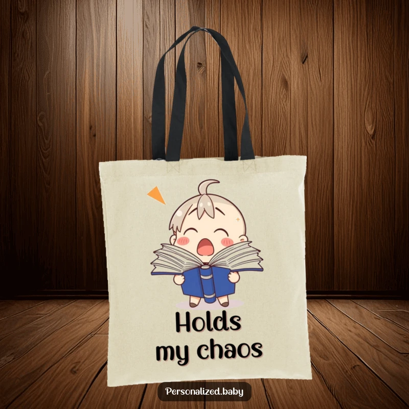 Funny binder tote bag showcasing a shocked binder character with pages fanning out, representing organizational shock.
