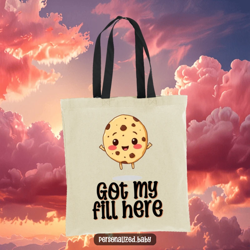 Funny Cookie Tote Bag: A cheerful, bouncing cookie with chocolate chip freckles on a durable tote for everyday use.