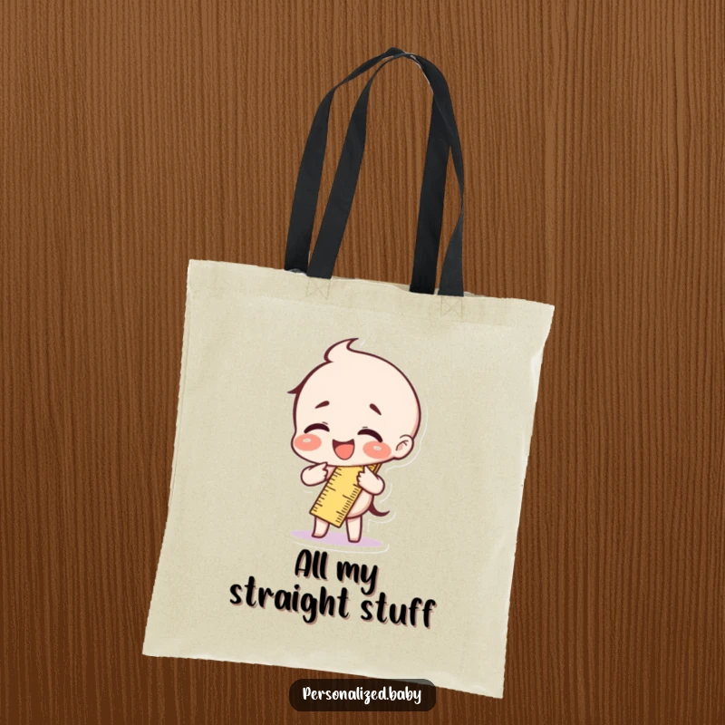 Funny ruler character bent double with laughter, printed on a durable tote bag for carrying humor and essentials.