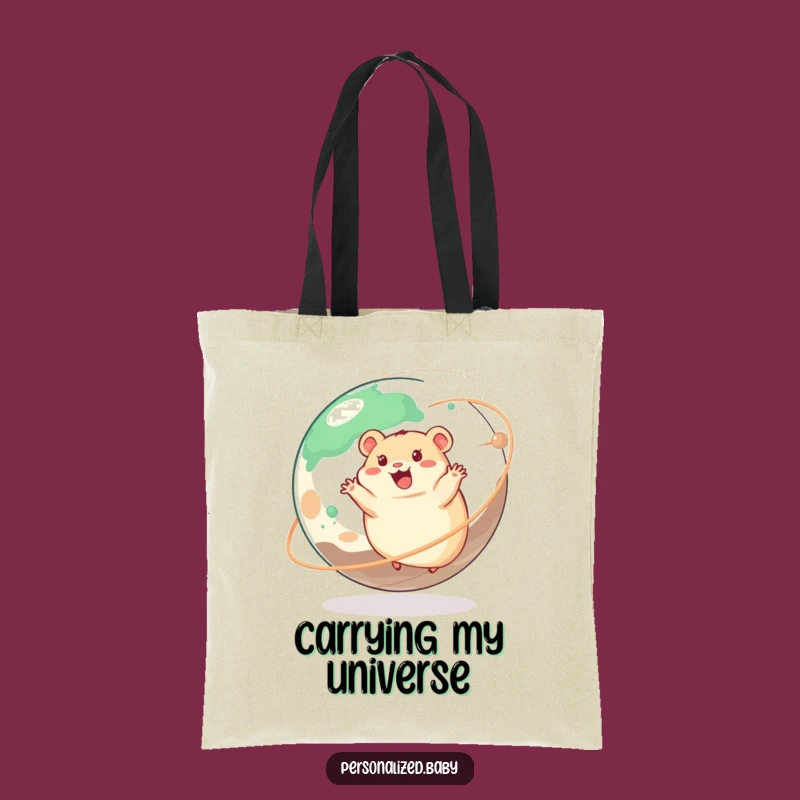 Funny Happy Hamster Planet Tote Bag: Durable Cosmic Accessory, Perfect Funny Gift