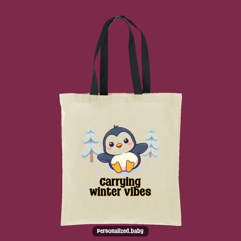 Funny Penguin Slide Tote Bag - Adorable and humorous gift for winter excursions.