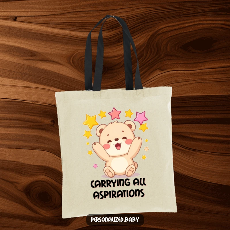 Funny tote bag with a bear cub juggling stars, a whimsical and practical accessory for carrying everyday items.