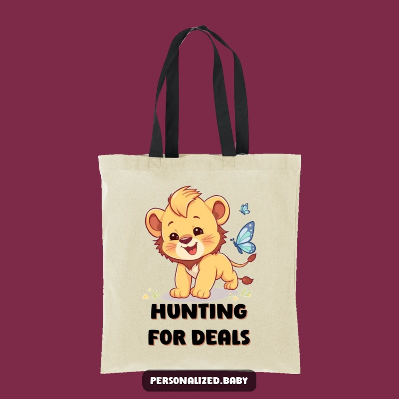 Funny Lion Cub Butterfly Chase Tote Bag: Clumsy Cub Carryall for Daily Errands